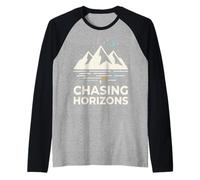 Chasing Horizons Night Hiking Mountain Moon Stars Raglan Baseball Tee