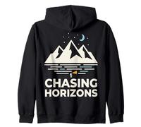 Chasing Horizons Night Hiking Mountain Moon Stars Zip Hoodie