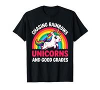 Chasing Rainbows Unicorns And Good Grades Funny Cute School T-Shirt
