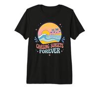 Chasing Sunsets Forever Beach Ocean Palm Retro Vacation Surf Premium T-Shirt