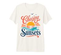 Chasing Sunsets Retro Beach Coastal Vibes Premium T-Shirt