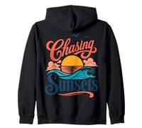 Chasing Sunsets Retro Beach Coastal Vibes Zip Hoodie