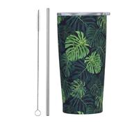 CHASOEA Tropical Leaves Tumbler 20oz Green Leaf Stainless Steel Insulated Tumblers with Lid and Straw Monstera Leaf Travel Coffee Mug Tea Wine Cups Water Bottle Gifts for Women Plant Lover
