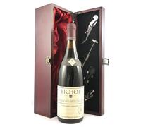 Chassagne Montrachet 1976 Bichot & Co (Red wine) vintage wine in a silk lined wooden box with four wine accessories, 1 x 750ml