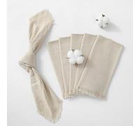 Chassic 18X18 Inches Handmade Cloth Napkins Set of 6, Reusable Cotton Linen Cloth Napkins Set with Tassels, Washable Square Napkins for Dinner, Dining, Wedding and Holiday Party Events Decor - Beige