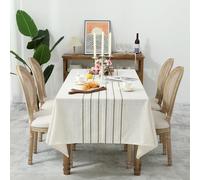Chassic 60 x 120 inches Farmhouse Style Linen tablecloths, Boho 8 Foot Long Wrinkle Resistant Washable Rectangle Table Cloth for Dining Room, Kitchen, Wedding and Holiday Decorative - Cream