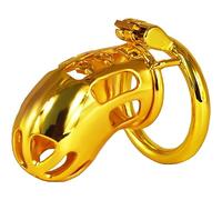 Chastity Belt Extreme Golden Penis Cage Stainless Steel Material Hollow Design Chastity Cage 3 Sizes Cock Rings BDSM Bondage Slave Fetish Chastity Cage Sex Toys Men(50mm)