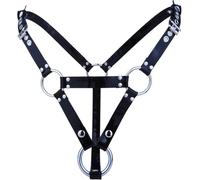 Chastity Belt for Men Restraint Briefs Adjustable Leather Chastity Pants with 3 Rings Chastity Cage Anti Off Auxiliary Strap Adult SM Bondage Sex Toys (L)