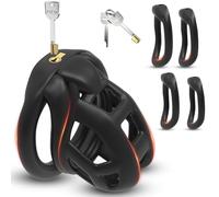 Chastity Cag Male Chastity Lightweight Penis Cages with 4 Rings Male Chastity Devices,Resin Cock Cage,Male Toys for Prevent Erection Invisible Lock and Key for Man (Black, S)