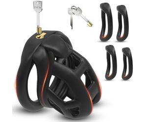 Chastity Cag Male Chastity Lightweight Penis Cages with 4 Rings Male Chastity Devices,Resin Cock Cage,Male Toys for Prevent Erection Invisible Lock and Key for Man (Black, S)