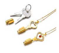 Chastity Cage Brass Lock Cylinder with Heart Key，B | Heart-shaped key necklace, compact fit, for compatible resin or metal devices