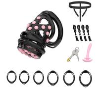 Chastity Cage Cock Cage Penis Bondage Devices for Men Sex Toys Chasity Lock Inverted Invisible Use with 6 Cock Rings,Elasticity Belt Urethral Sound Catheter Plug Accessories(B,M)