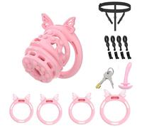 Chastity Cage Devices Lightweight Cock Cage Penis Bondage Sex Toys for Men Chasity Lock SM Inverted Invisible Use with 4 Silicone Cock Rings to Prevent Erection for Male(ZF,S)
