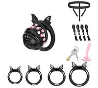 Chastity Cage Devices Lightweight Cock Cage Penis Bondage Sex Toys for Men to Prevent Erection Chasity Lock SM Inverted Invisible Use with 4 Silicone Cock Rings for Male(B,S)