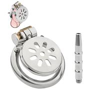 Chastity Cage Inverted Chastity Devices with Metal Urethral Catheter for Men Metal Sissy Flat Chastity Lock SM Sex Toys with Invisible Lock to Prevent Erection Bondage for Male