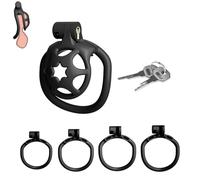 Chastity cage Lightweight Resin Male Chastity Device with Invisible Lock, Equipped with 4 Movable Rings and 2 Keys A194-uk (Black:A)