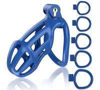 Chastity Cage Male Sex Toys, Chastity Devices Bondage Cock Cage for Men Penis Erection Control, 3D Printing Male Chastity Lock Lightweight Penis Cage with 5 Ball Rings, Sex Toys for Men (Blue,Small)