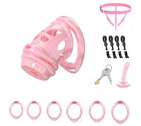 Chastity Cage Penis Bondage Devices for Men Sex Toys Cross Dressing Fetish Restraint SM Inverted Invisible Use with 6 Cock Rings,Elasticity Belt Urethral Sound Catheter Plug(ZF,M)