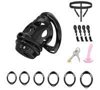 Chastity Cage Penis Bondage Devices for Men Sex Toys Cross Dressing Fetish Restraint SM Inverted Invisible Use with 6 Cock Rings,Elasticity Belt Urethral Sound Catheter Plug(B,M)