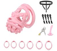 Chastity Cage Penis Bondage Devices Lightweight for Men Sex Toys Cross Dressing Fetish Restraint SM Inverted Invisible Use with 6 Cock Rings,Elasticity Belt Urethral Sound Catheter Plug(ZF,M)