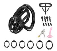 Chastity Cage Penis Bondage Devices Lightweight for Men Sex Toys Cross Dressing Fetish Restraint SM Inverted Invisible Use with 6 Cock Rings,Elasticity Belt Urethral Sound Catheter Plug(B,S)