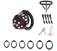 Chastity Cage Penis Bondage Devices Lightweight for Men Sex Toys Cross Dressing Fetish Restraint SM Inverted Invisible Use with 6 Cock Rings,Elasticity Belt Urethral Sound Catheter Plug(B,S)