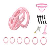 Chastity Cage Penis Bondage Devices Lightweight for Men Sex Toys Cross Dressing Fetish Restraint SM Inverted Invisible Use with 6 Cock Rings,Elasticity Belt Urethral Sound Catheter Plug(ZF,S)