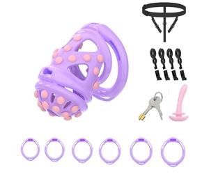 Chastity Cage Penis Bondage Devices Lightweight for Men Sex Toys Cross Dressing Fetish Restraint SM Inverted Invisible Use with 6 Cock Rings,Elasticity Belt Urethral Sound Catheter Plug(ZZ,M)