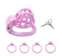 Chastity Cage Set with 4 Active Sizes Rings 3D Small Lightweight Chastity Device Cock Cage for Men Hollow Ventilation Penis Lock Adult Sex Toys SM Bondage for Man Couple (Pink,M-28.5mm)
