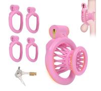 Chastity Cage Small Men Chastity Device Lock Design Sissy Penis Cage Male Sex Toy Fake Woman Vagina Cock Cage Fish Basket Adults BDSM Sex Toys for Couples with 4 Different Sized Cock Ring (Pink)