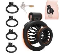 Chastity Cage Small Men Chastity Device Lock Design Sissy Penis Cage Male Sex Toy Fake Woman Vagina Cock Cage Fish Basket Adults BDSM Sex Toys for Couples with 4 Different Sized Cock Ring (Black)