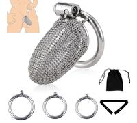 Chastity Cage with Belt - Male Chastity Device with Invisible Lock, 3 Sizes Rings, Cock Cage Metal Mesh Chain,Large Stainless Steel Penis Bondage Restraints BDSM Sex Toy for Men (Small)