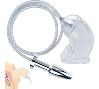 Chastity Device Metal Anal Plug and Silicone Chastity cage, Latex Penis Sheath Flow Into The Anal Penis Cage Metal Small Male Adult for Men Sex Toys