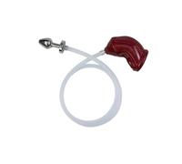 Chastity Device Metal Hollow Anal Plug Silicone Urinal Mouth Plug SM Urine Inflow Cock Cage Slavery Sex Toy(Style 1 Red)