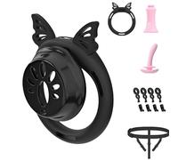 Chastity Lock Male Flat Cock Cage - ABS Sissy Chastity Devices with Invisible Lock & 4 Silicone Cock Ring, Penis Bondage Elasticity Belt Sex Toys Breathable Penis Cage