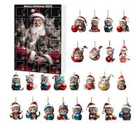 Chat Calendar - Ornement Acrylique 2D | Pendentif mignon pour rétroviseur voiture | Compte à rebours 24 jours with design | Décoration festive idéale pour fêtes et saison hivernale