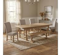 Chateau Extending Dining Set - 200cm-250cm - 8-10 Seater - Natural - Rustic Pine - 4 Fabric Chairs - 1 Bench