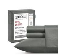 CHATEAU HOME COLLECTION 100% Cotton Sheets King Size - 1000 Thread Count Luxury Sateen Weave- 15" Deep Pocket King Sheet Set- Machine Washable Fade Restistant- Charcoal