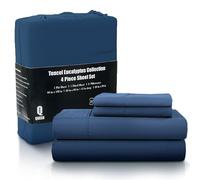 CHATEAU HOME COLLECTION 100% Tencel Sheet Set, Soft, Breathable 300 Thread Count Oeko-TEX Certified King Bed Sheets, Cooling Sheets, Fits Mattresses Upto 17"- Navy