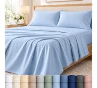 CHATEAU HOME COLLECTION 400 Thread Count Cotton Bed Sheets King Size, 15" Deep Pocket King Sheet Set, 4 Piece Naturally Cool Soft Sateen Weave Machine Washable Fully Elasticated- Light Blue