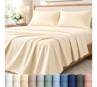 CHATEAU HOME COLLECTION 400 Thread Count Cotton Bed Sheets King Size, 15 Inch Deep Pocket King Sheet Set, 4 Piece, Naturally Cool, Soft Sateen Weave, Machine Washable, Fully Elasticized, Semolina