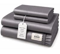 CHATEAU HOME COLLECTION Authentic 1000 Thread Count Queen Bed Sheets, 100% Cotton Bedding Sheet & Pillowcase Sets, Soft Sateen Weave, 15" Deep Pocket Queen Sheets - Charcoal