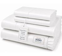 CHATEAU HOME COLLECTION Full Size Sheets, 100% Cotton Full Size Bed Set, Breathable & Cooling, Deep Pocket Full Bed Sheet & Pillowcase Sets fits mattresses Upto 15", 1000 Thread Count - White