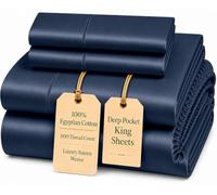 CHATEAU HOME COLLECTION King Size Sheets - Dark Denim, 800 Thread Count 100% Egyptian Cotton, 4 Piece Set (1 Flat Sheet, 1 Fitted Sheet, 2 King Pillowcases)