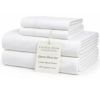 CHATEAU HOME COLLECTION Queen Size Bed Sheets, 800 Thread Count Egyptian Cotton, 4 Piece Set, White