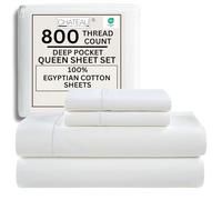 Chateau Home Collection 800-Thread-Count Egyptian Cotton Deep Pocket Sateen Weave Queen Sheet Set, White