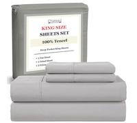 CHATEAU HOME COLLECTION Tencel Cotton Sheet Set, Soft, Breathable 300 Thread Count Oeko-TEX Certified King Bed Sheets, Cooling Sheets, Fits Mattresses Upto 17"- Silver