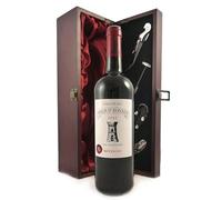 Chateau La Tour St. Bonnet 2010 Medoc Cru Bourgeois (Red wine) vintage wine in a silk lined wooden box with four wine accessories, 1 x 750ml