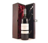 Chateau Les Mangons 2001 Bordeaux vintage wine in a silk lined wooden box with four wine accessories, 1 x 750ml
