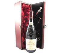 Chateauneuf du Pape 1998 Domaine de la Roquette (Red wine) vintage wine in a silk lined wooden box with four wine accessories, 1 x 750ml